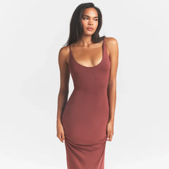 SMOOTH LAYERS SCOOP NECK LONG DRESS | HENNA