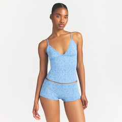 LIGHTWEIGHT COTTON LACE CAMI AND BOY SHORT SET | SURF DAINTY FLORAL PRINT