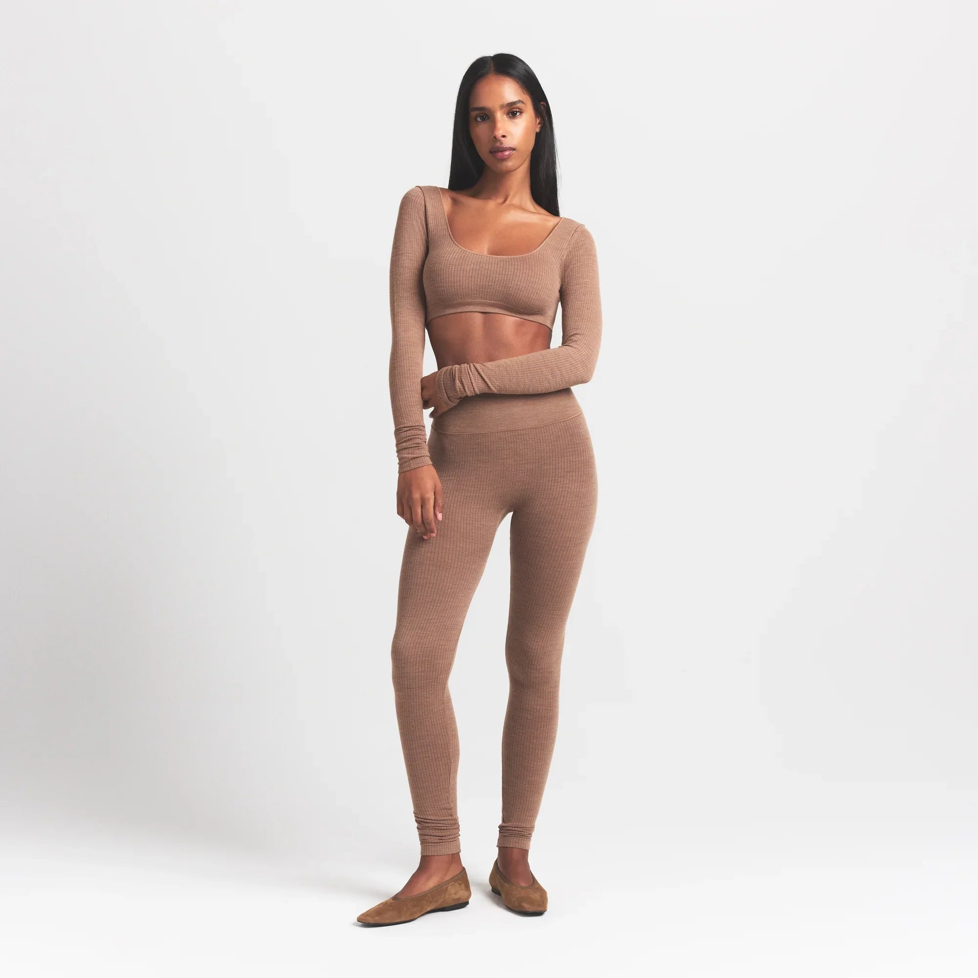 WOOL RIB LONG SLEEVE SUPER CROPPED TOP | SIENNA