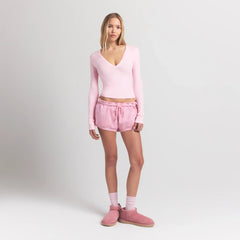 COTTON JERSEY LONG SLEEVE PLUNGE TOP | CHERRY BLOSSOM