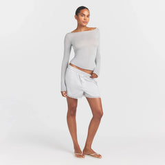 SHEER MODAL LONG SLEEVE BOATNECK TOP | HEATHER GREY