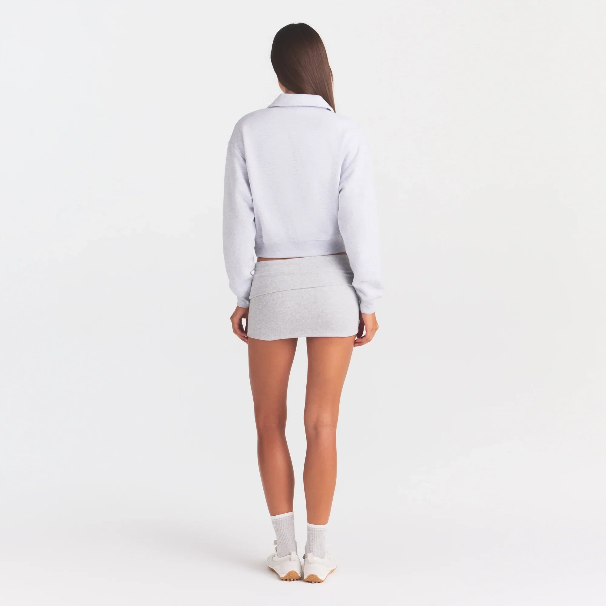 COTTON FLEECE POLO SWEATSHIRT | LIGHT HEATHER GREY