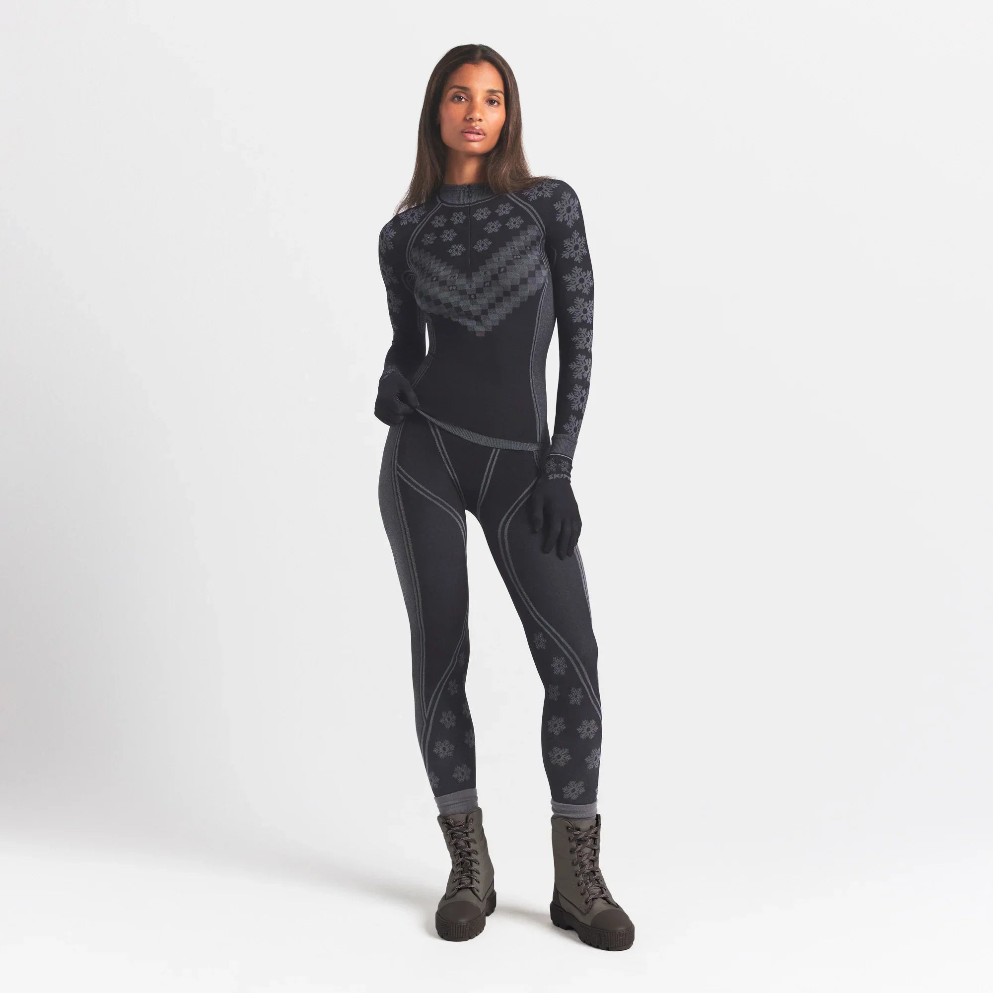 SKIMS FIRST LAYERS HALF ZIP LONG SLEEVE | OBSIDIAN WINTER FAIR ISLE