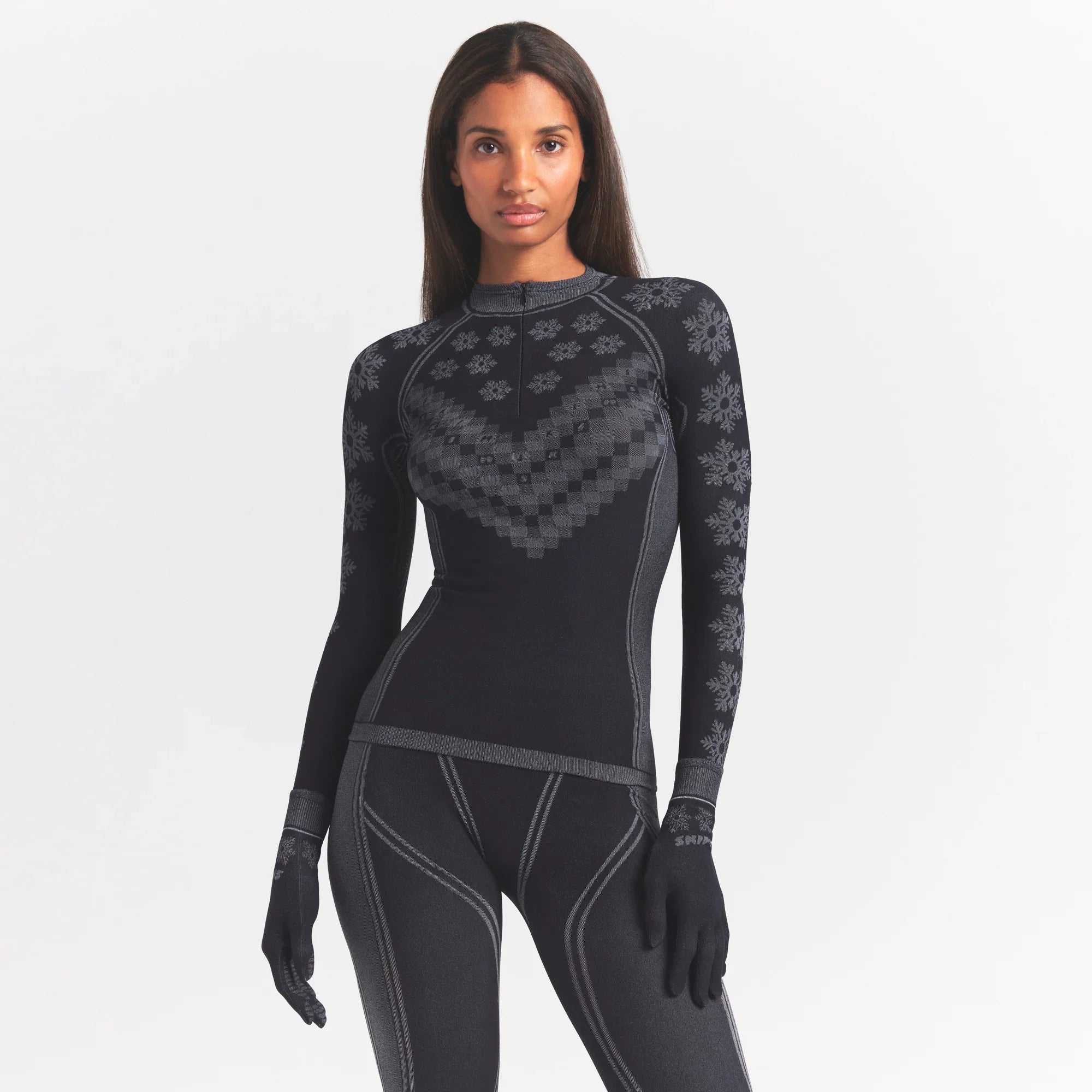 SKIMS FIRST LAYERS HALF ZIP LONG SLEEVE | OBSIDIAN WINTER FAIR ISLE