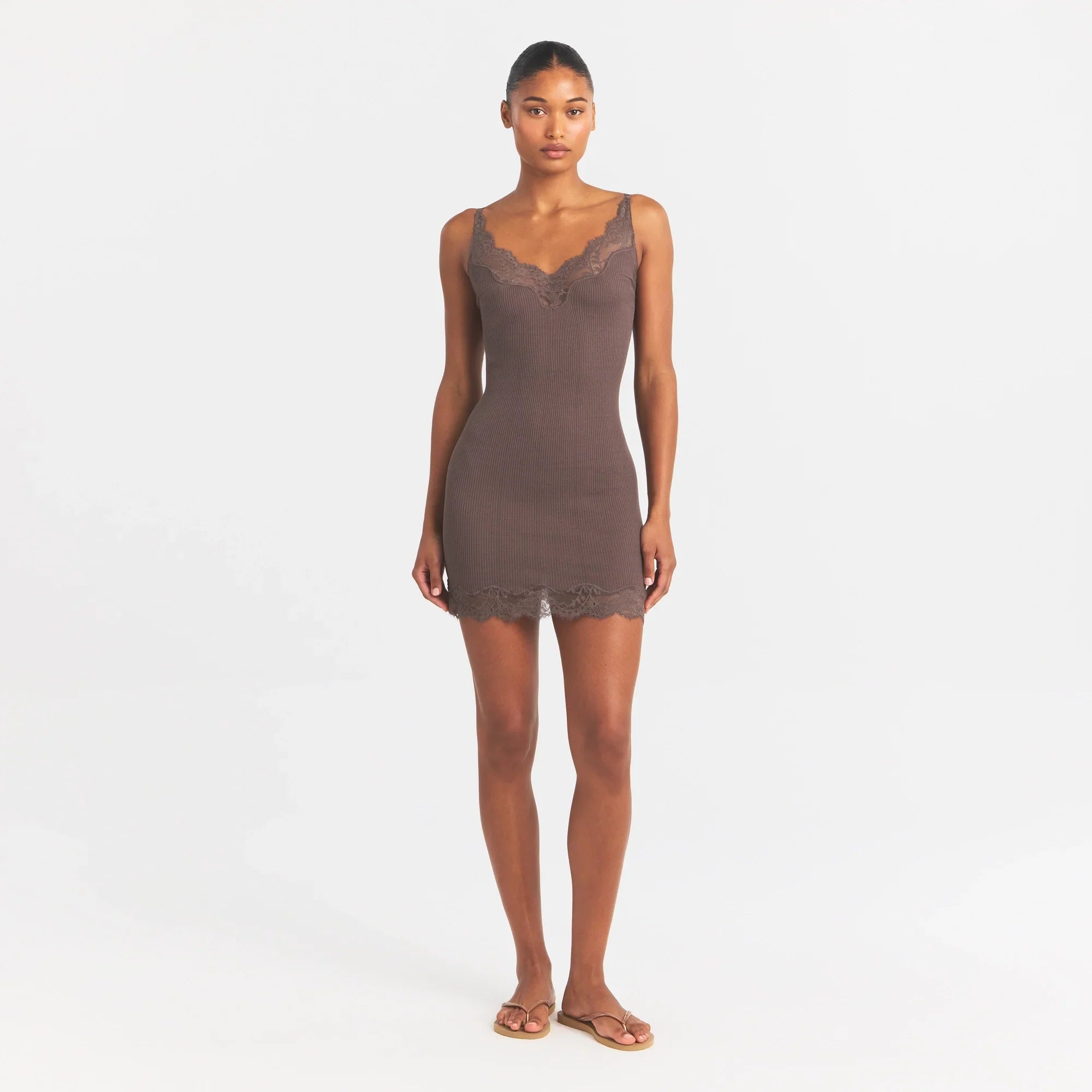 RIB KNIT LACE MINI DRESS | AMETHYST
