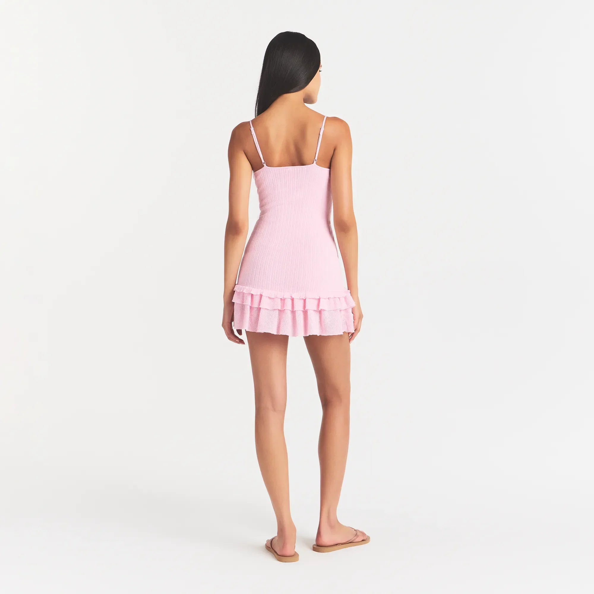 SHEER KNIT RUFFLE DRESS | PEONY