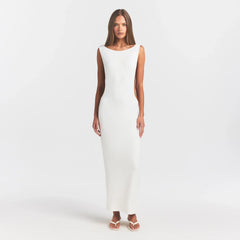 SMOOTH LAYERS CUT OUT LONG DRESS | EGRET