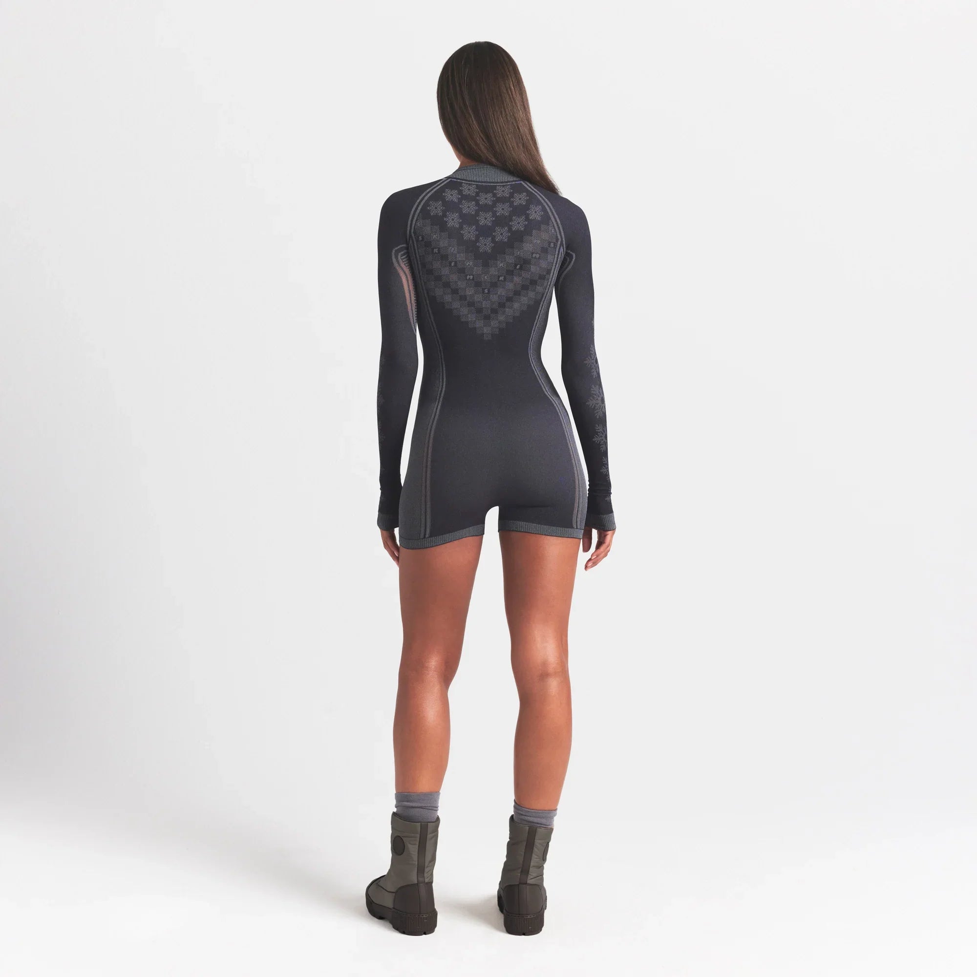 SKIMS FIRST LAYERS HALF ZIP ONESIE | OBSIDIAN WINTER FAIR ISLE