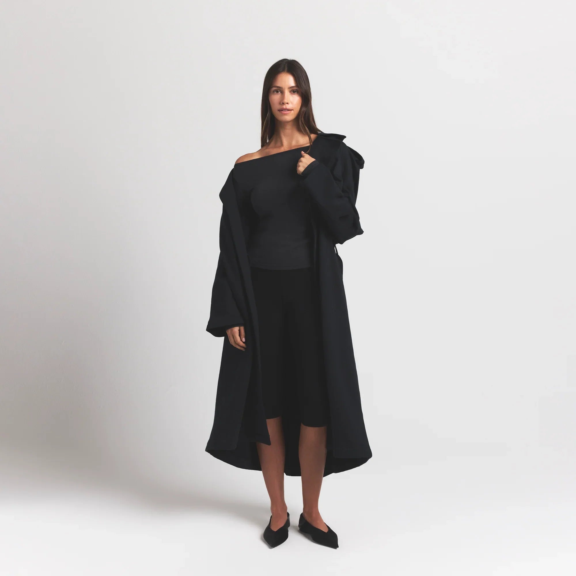 BOYFRIEND FLEECE OVERSIZED TRENCH COAT | ONYX
