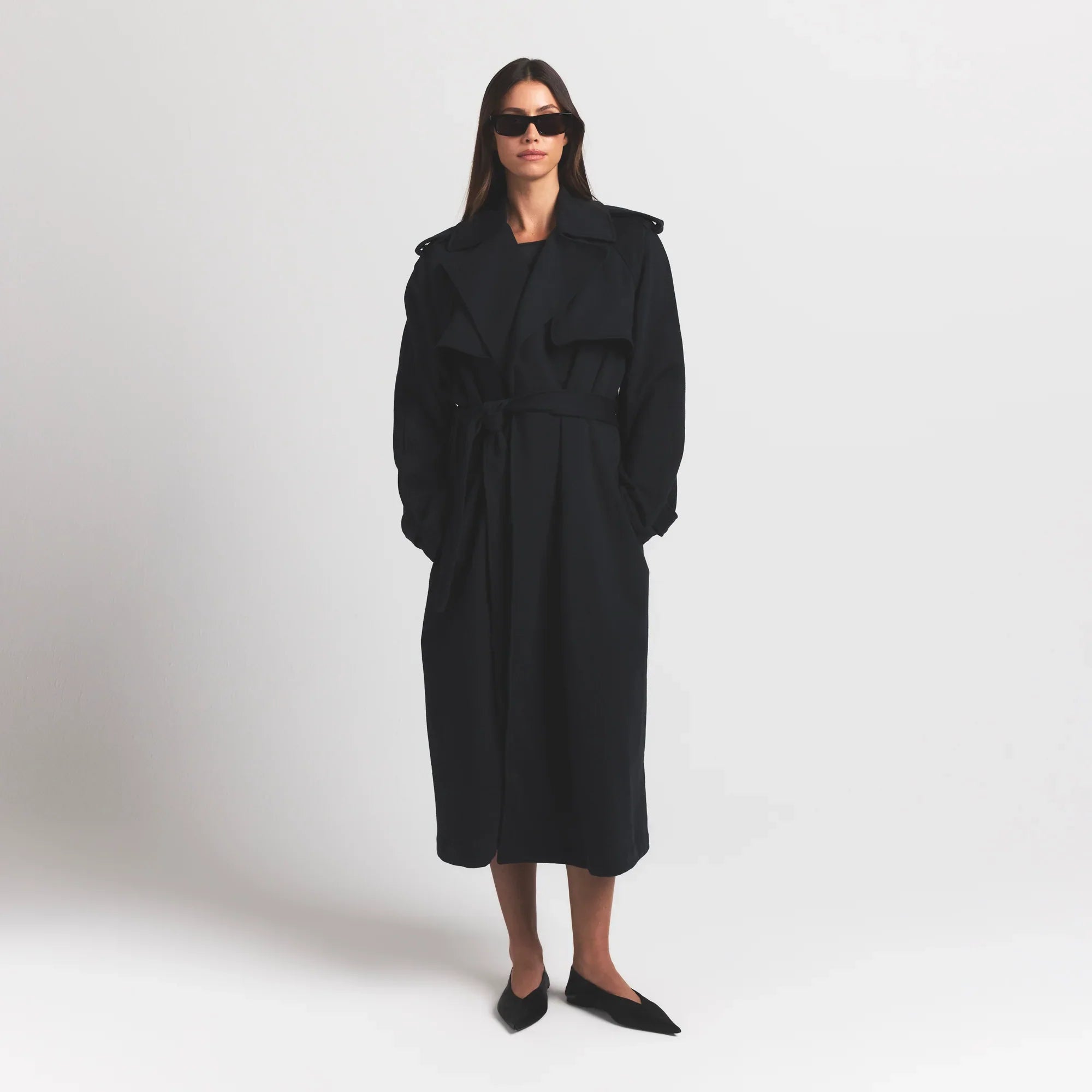 BOYFRIEND FLEECE OVERSIZED TRENCH COAT | ONYX