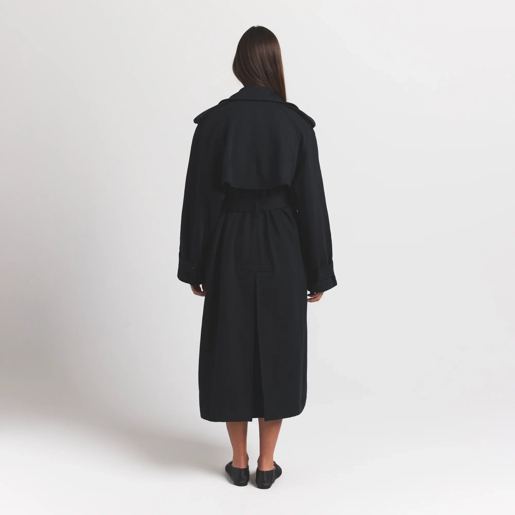 BOYFRIEND FLEECE OVERSIZED TRENCH COAT | ONYX
