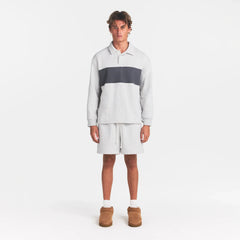 FLEECE LOUNGE MENS RUGBY POLO | LIGHT HEATHER GREY