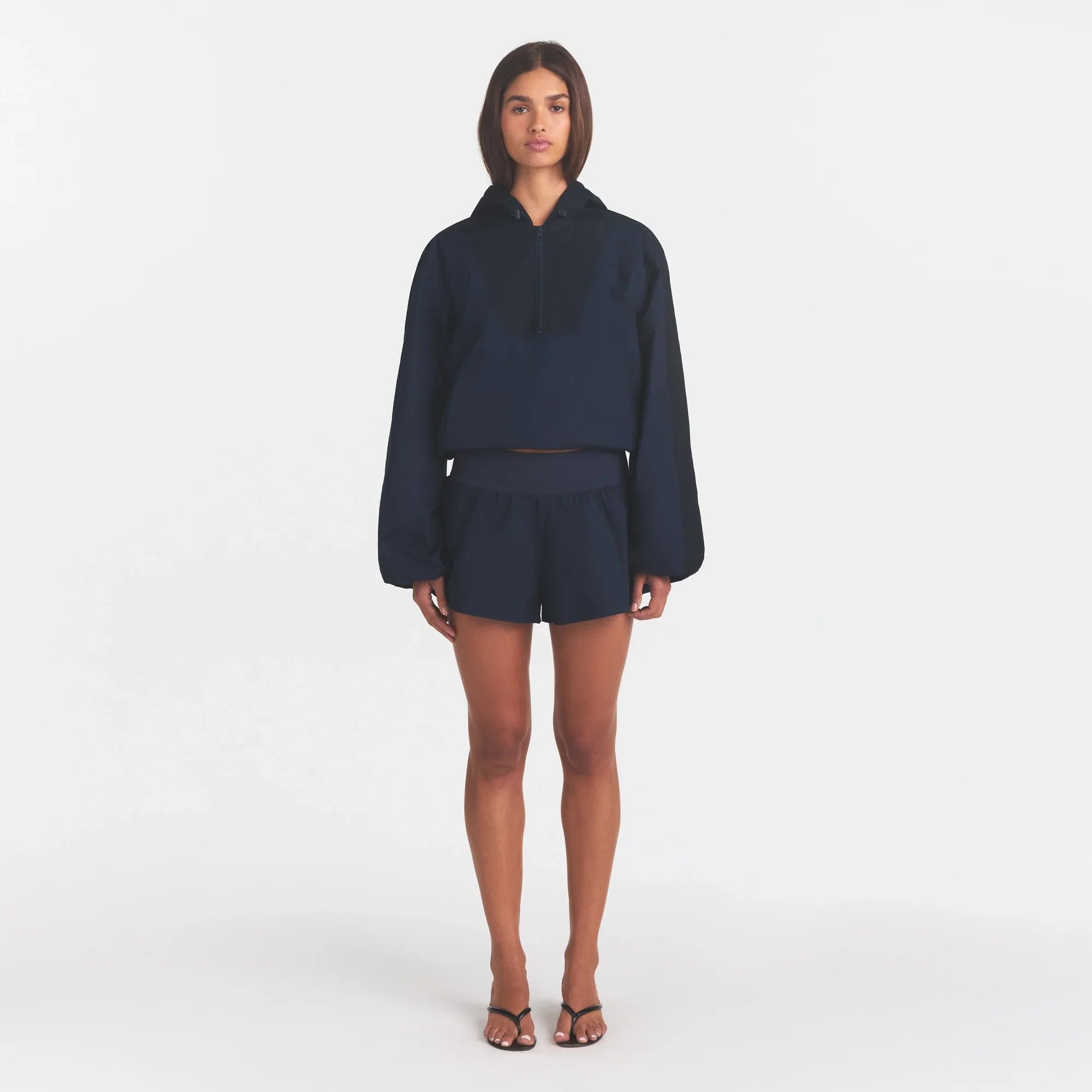 WOVEN COTTON HALF ZIP PULLOVER | NAVY