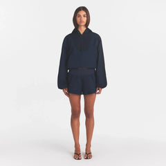 WOVEN COTTON HALF ZIP PULLOVER | NAVY
