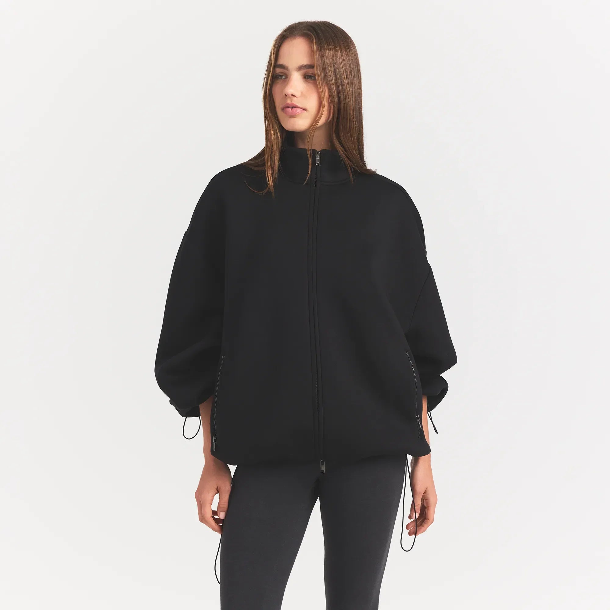 NEOPRENE OUTERWEAR OVERSIZED MOCK NECK JACKET | OBSIDIAN