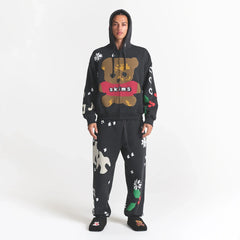 CACTUS PLANT FLEA MARKET X SKIMS HEAVYWEIGHT FLEECE MENS RELAXED ZIP UP HOODIE | ONYX TEDDY BEAR PRINT