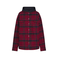 OUTDOOR FLANNEL OVERSIZED HOODED SHIRT | MERLOT CABIN PLAID