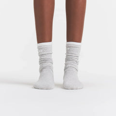 SKIMS SOCKS RIBBED CREW LOGO SOCK | LIGHT HEATHER GREY AND SNOW