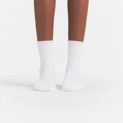 SKIMS SOCKS RIBBED QUARTER CREW LOGO SOCK | SNOW AND CHERRY BLOSSOM