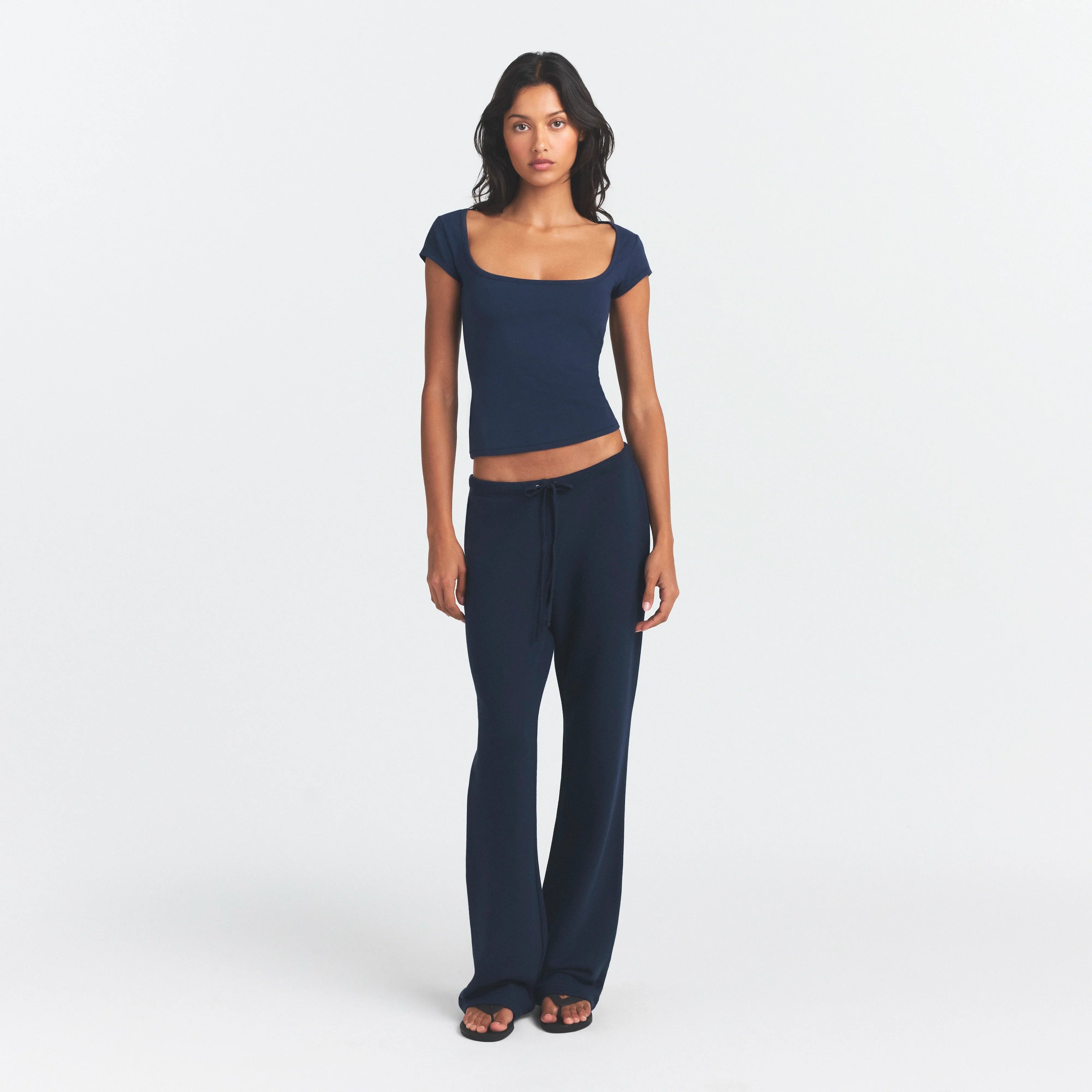 COTTON JERSEY SCOOP NECK T-SHIRT | NAVY