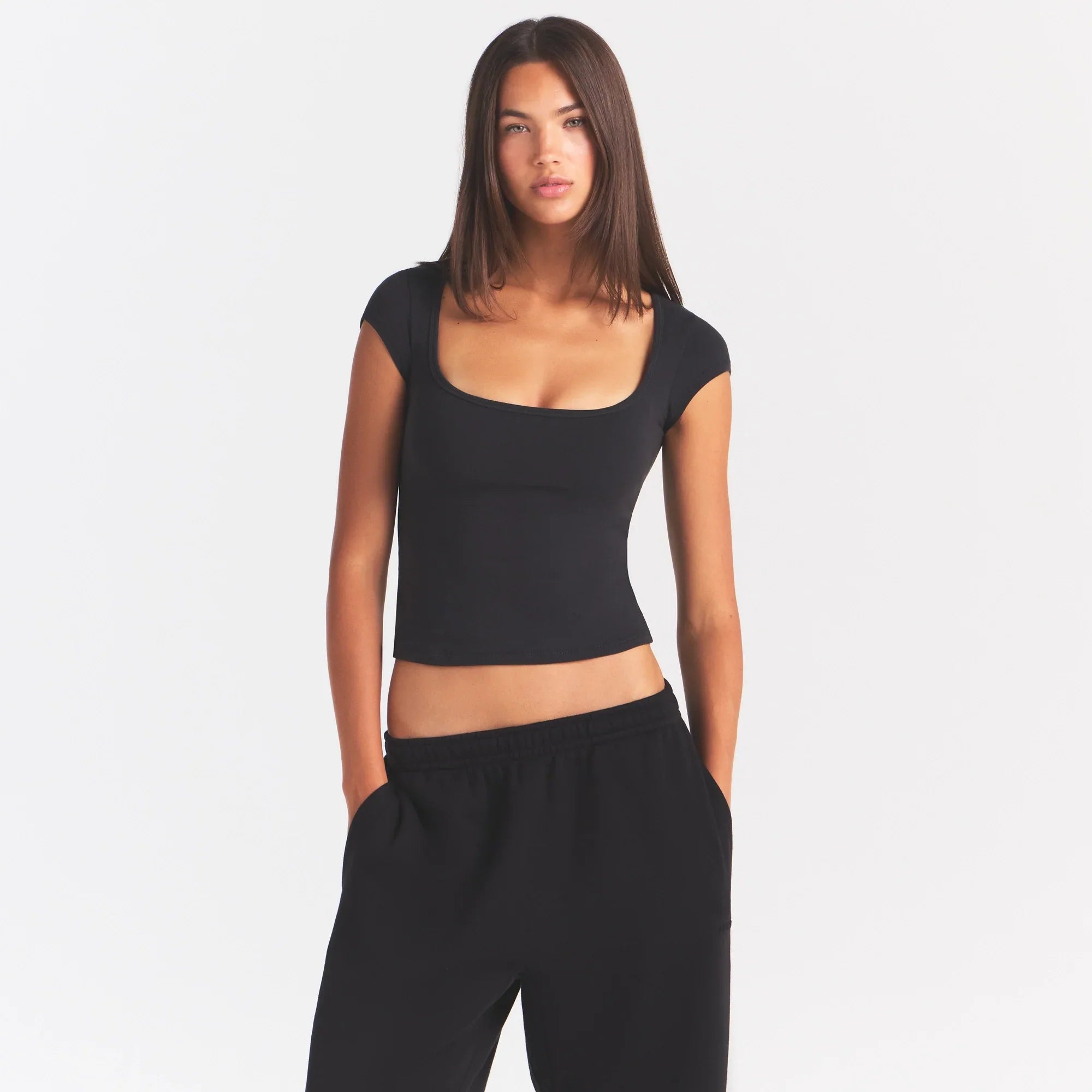 COTTON JERSEY SCOOP NECK T-SHIRT | SOOT