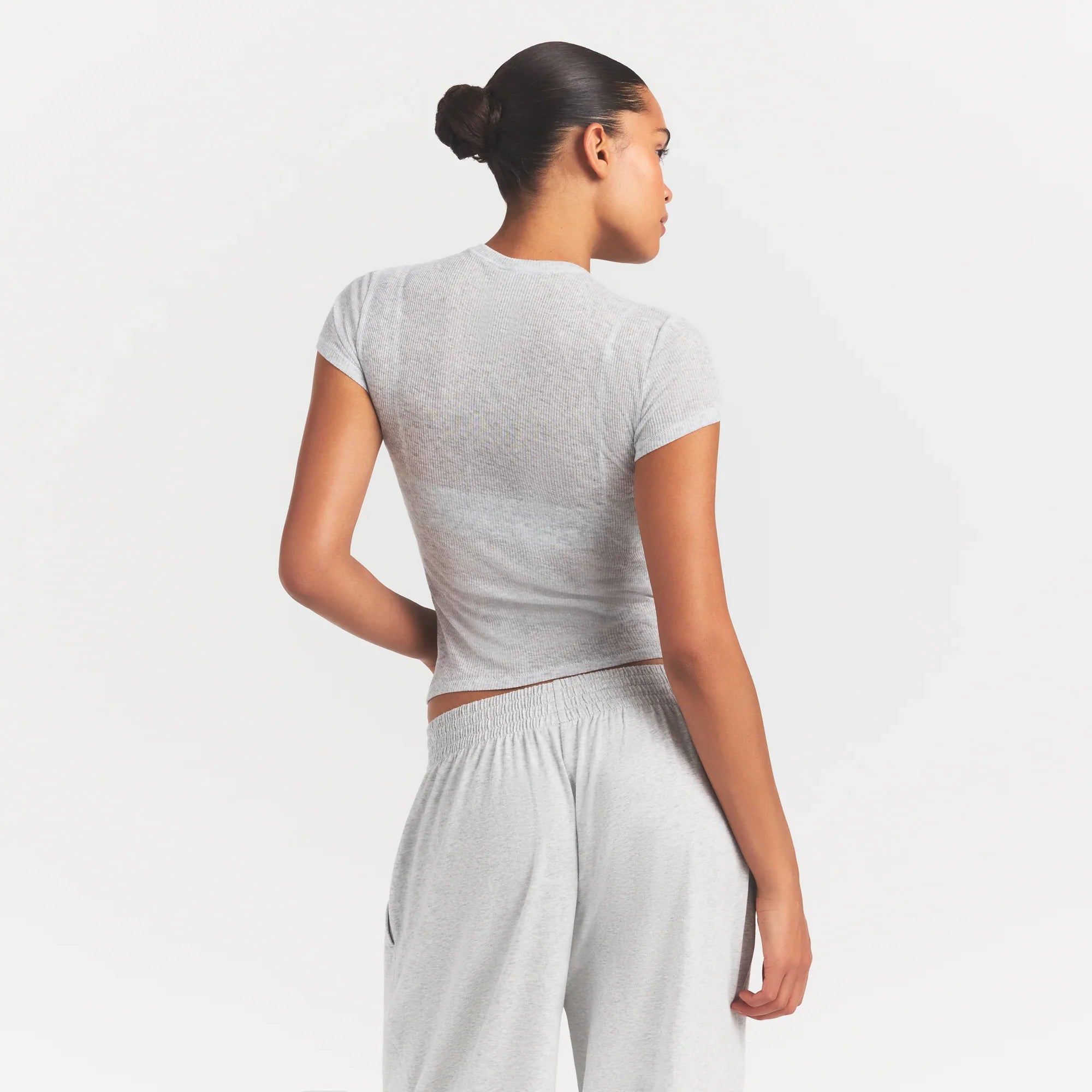 SHEER RIB T-SHIRT | LIGHT HEATHER GREY