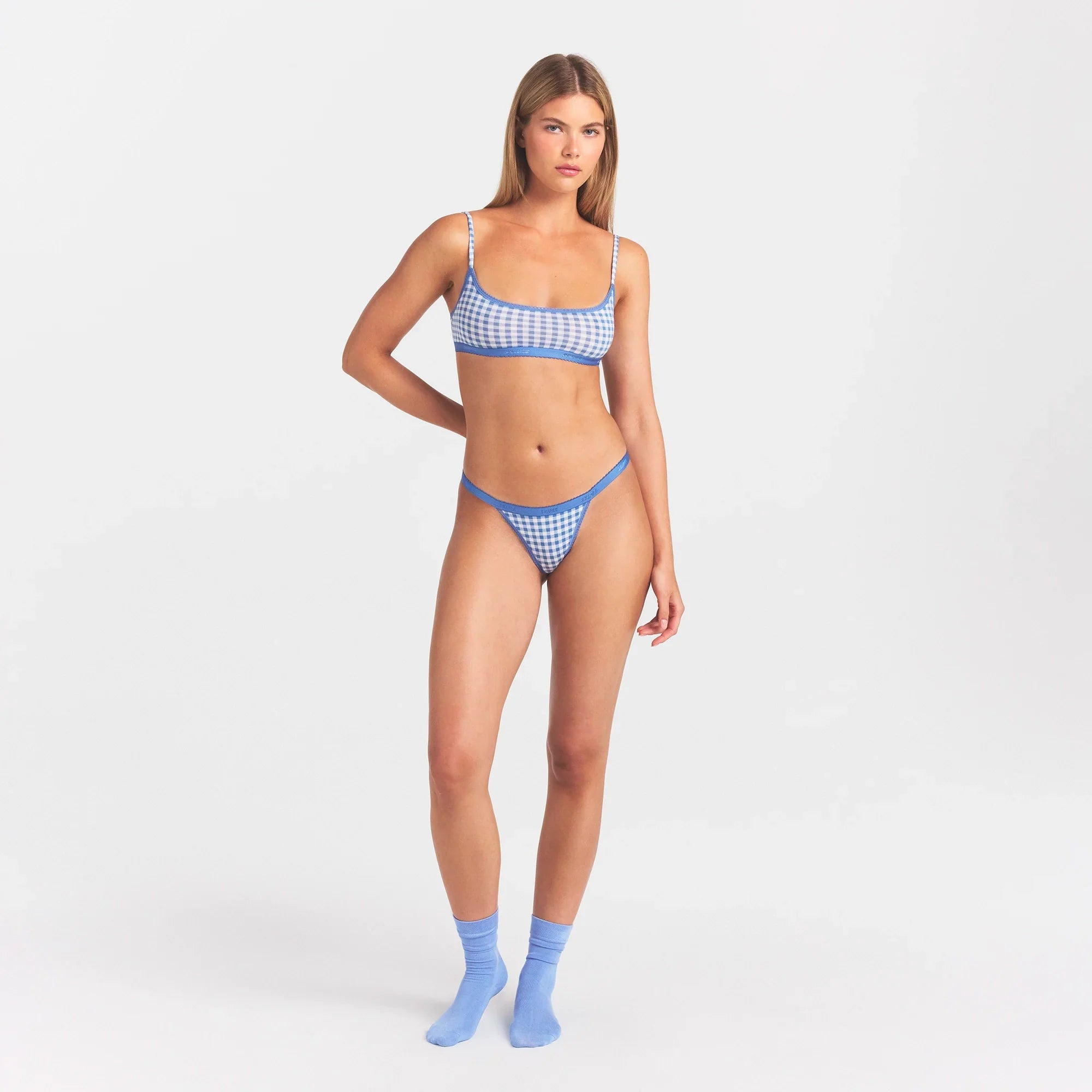 LIGHTWEIGHT COTTON LOGO PICOT THONG | ARCTIC GINGHAM