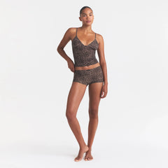 FITS EVERYBODY PICOT CAMI AND BOY SHORT SET | UMBER LEOPARD PRINT