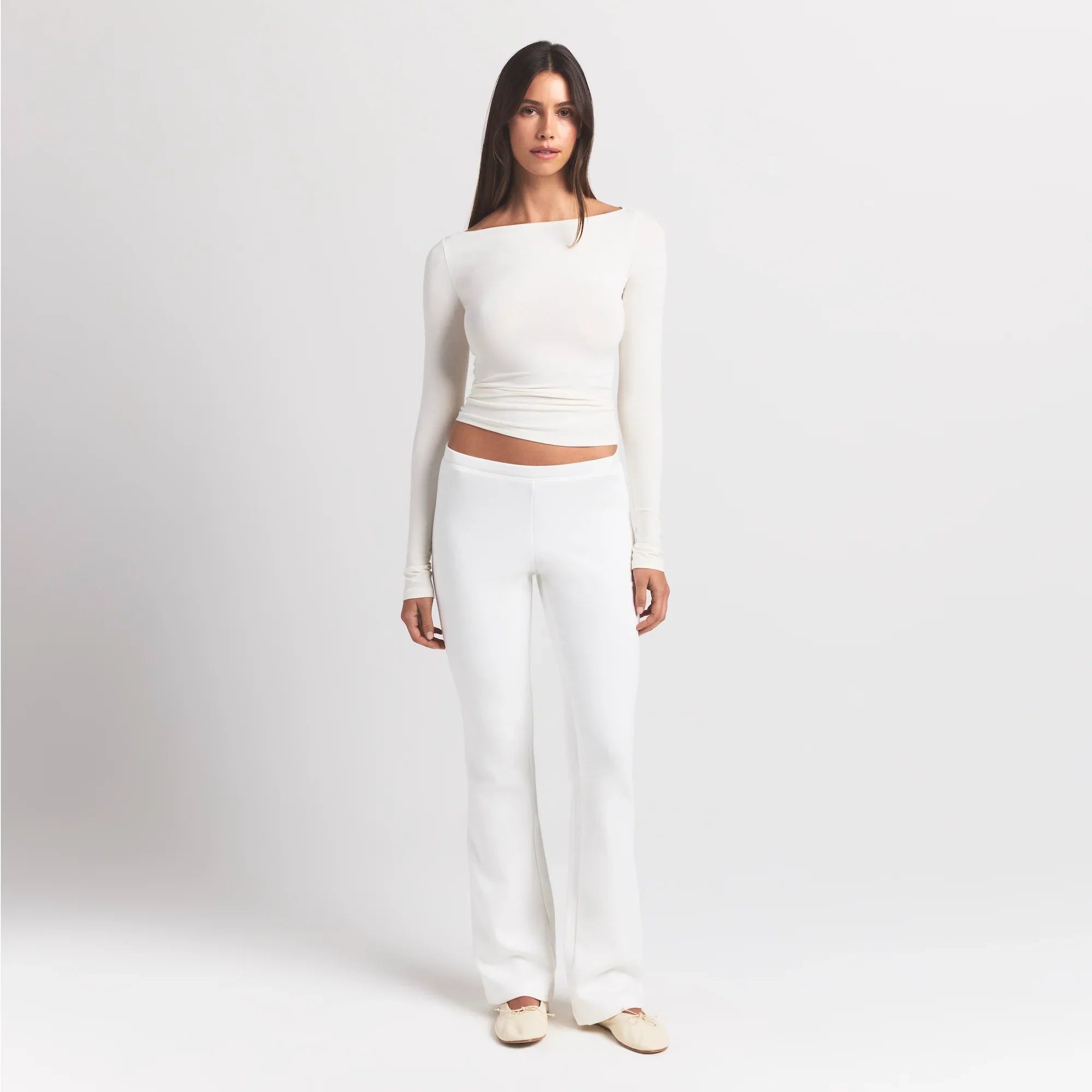 COTTON JERSEY LONG SLEEVE BOATNECK TOP | MARBLE