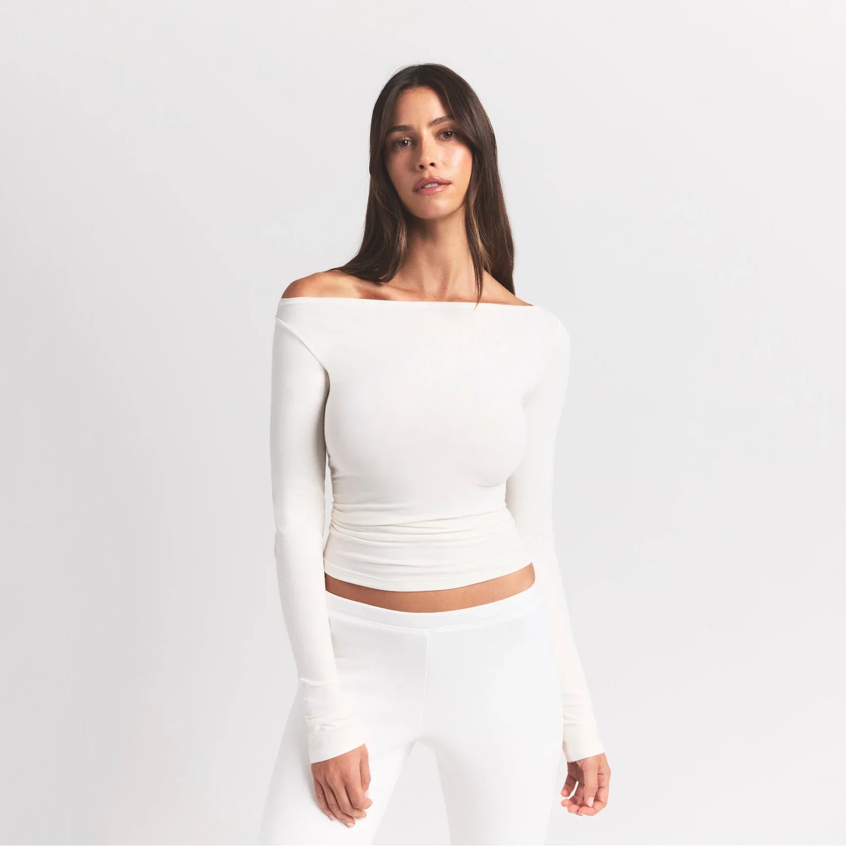 COTTON JERSEY LONG SLEEVE BOATNECK TOP | MARBLE