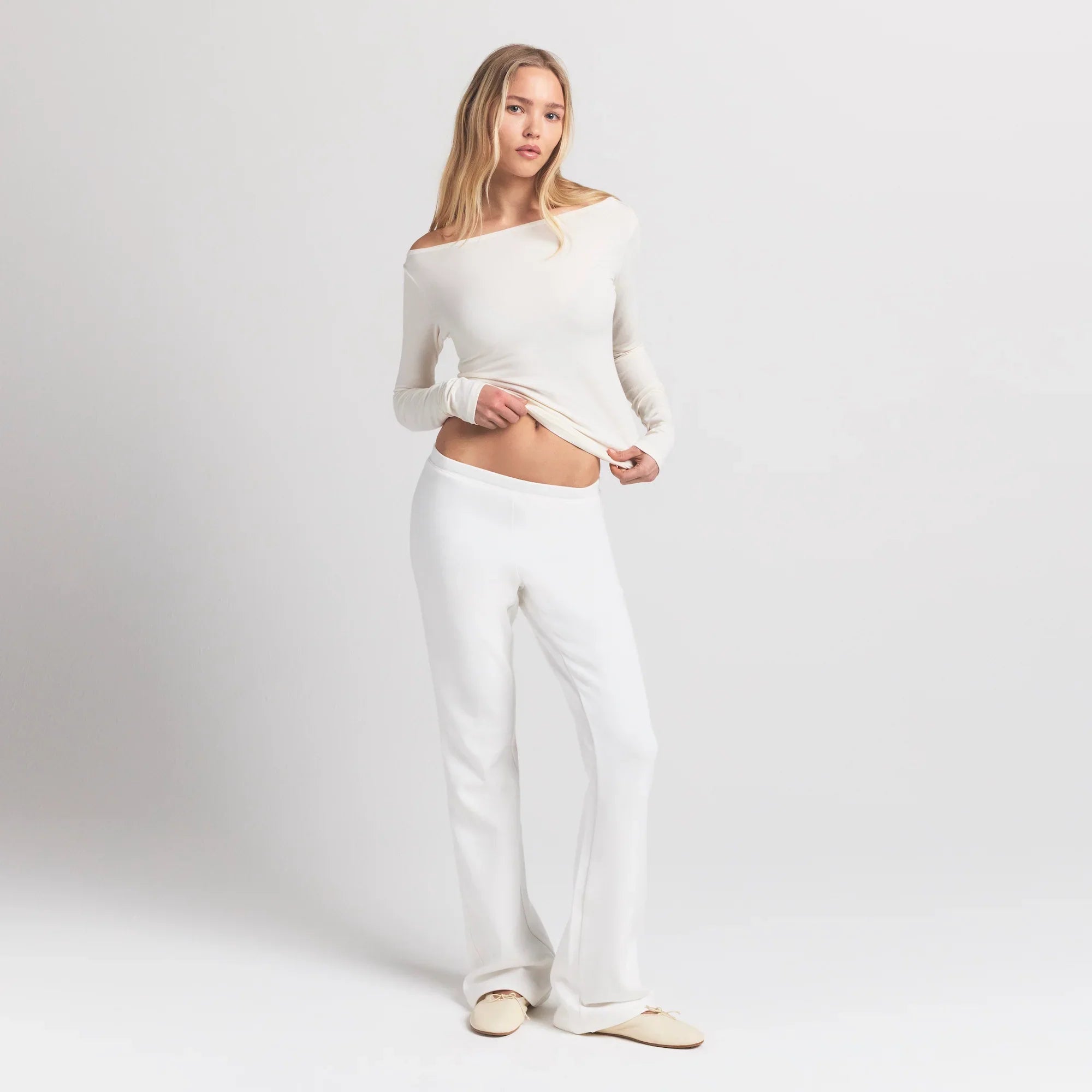 COTTON JERSEY LONG SLEEVE BOATNECK TOP | MARBLE