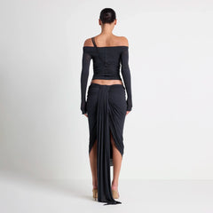 VETTESE X SKIMS SHEER MODAL OFF THE SHOULDER TOP | ONYX