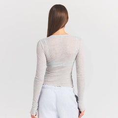 SHEER RIB LONG SLEEVE TOP | LIGHT HEATHER GREY