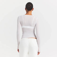 SHEER RIB LONG SLEEVE TOP | SNOW