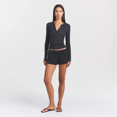 SHEER MODAL CREWNECK HENLEY | ONYX