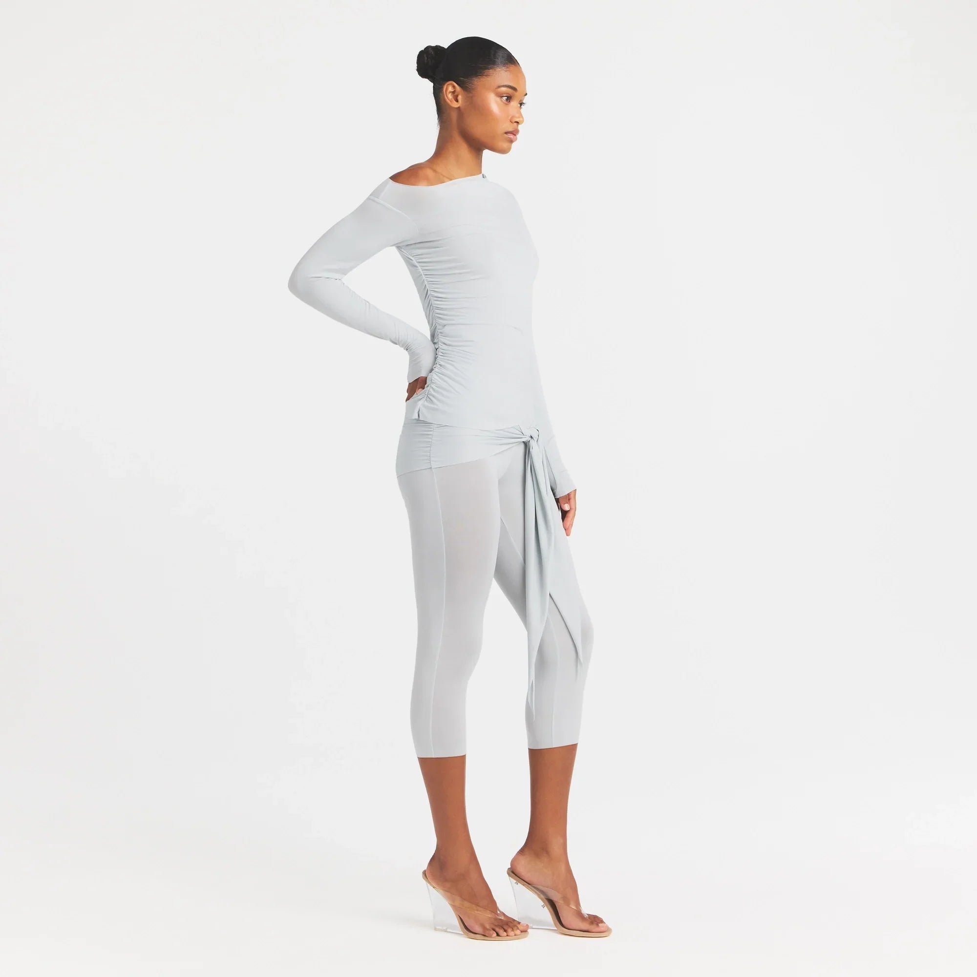 CUPRO JERSEY ASYMMETRICAL TOP | PEARL