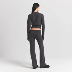 SWEATER KNITS RIBBED LONG SLEEVE FITTED CREW NECK | ASH