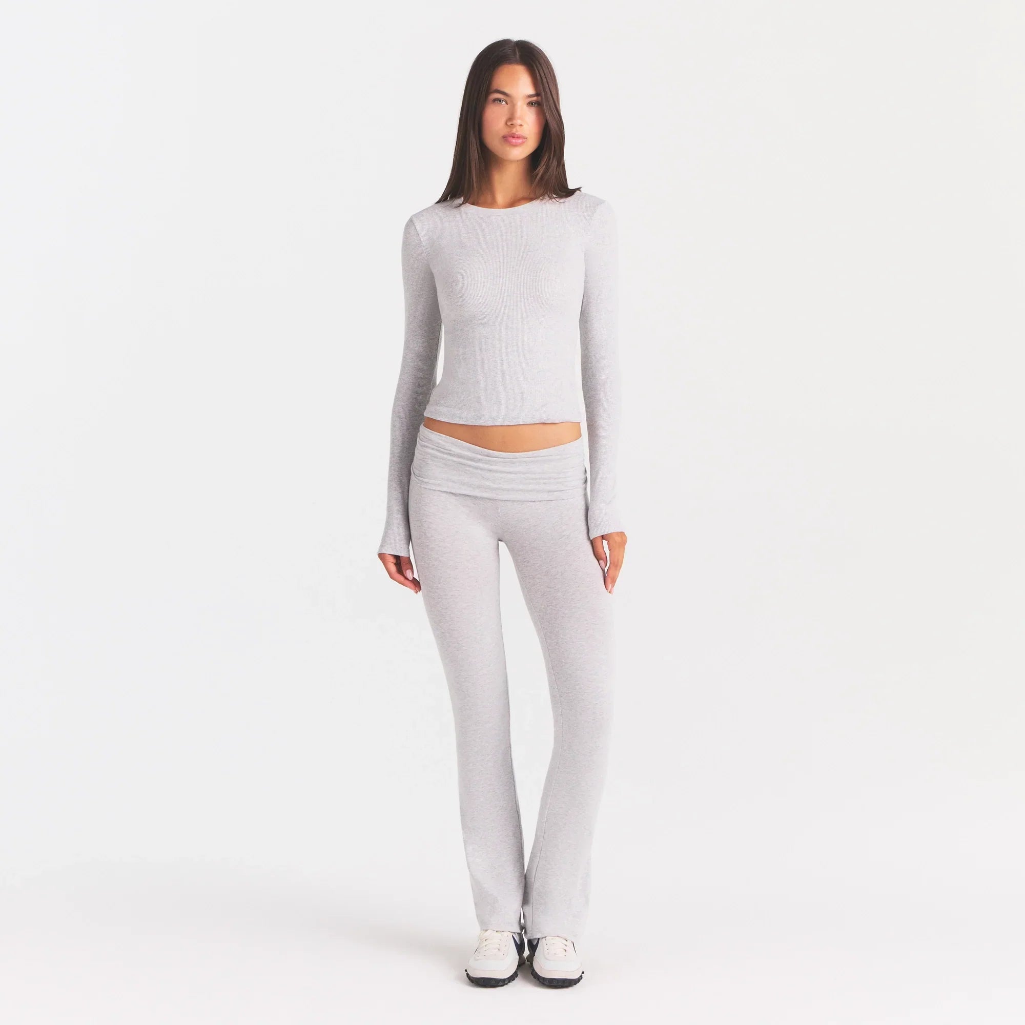 COTTON RIB LONG SLEEVE T-SHIRT | LIGHT HEATHER GREY
