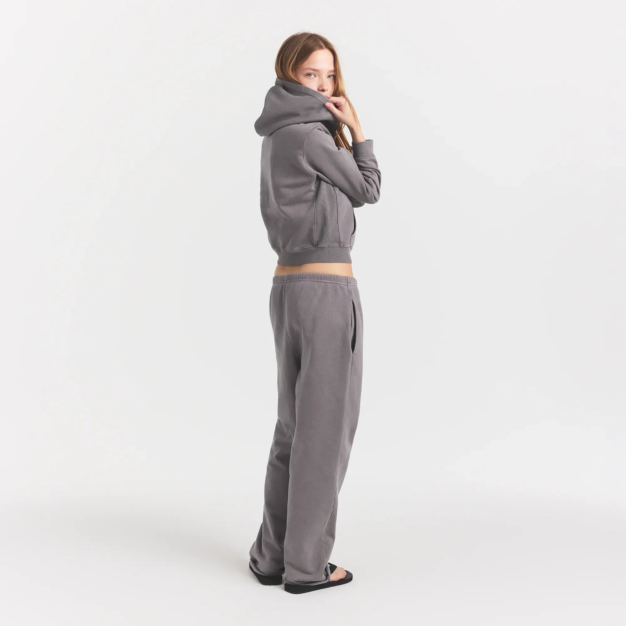 BOYFRIEND FLEECE ZIP UP HOODIE | SHADOW