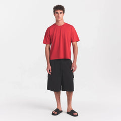 HEAVYWEIGHT COTTON MENS RELAXED CROPPED CREWNECK | WASHED RED