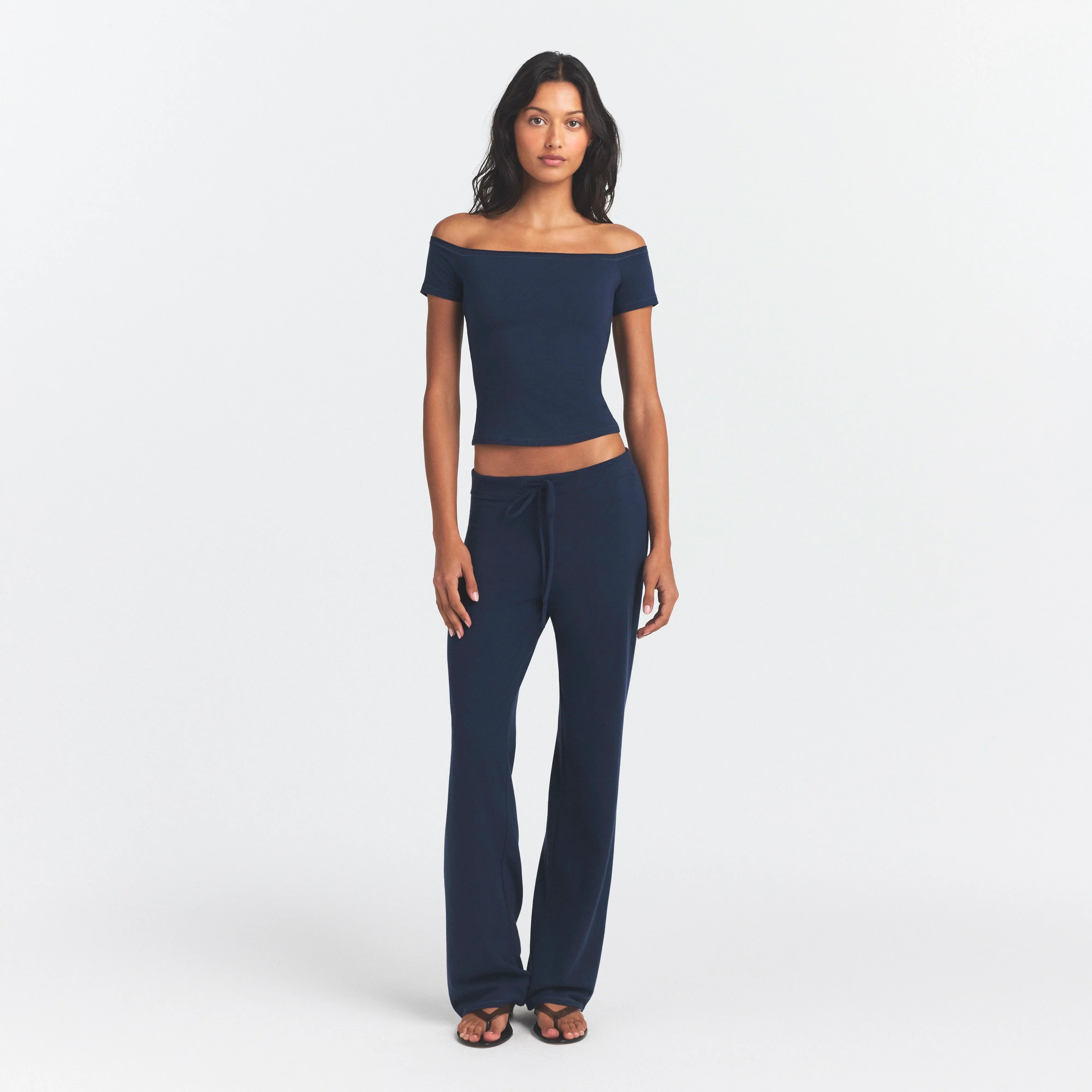 COTTON JERSEY OFF THE SHOULDER TOP | NAVY