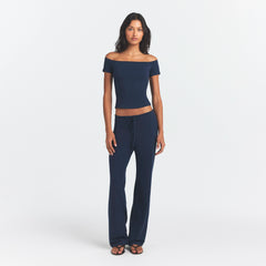 COTTON JERSEY OFF THE SHOULDER TOP | NAVY