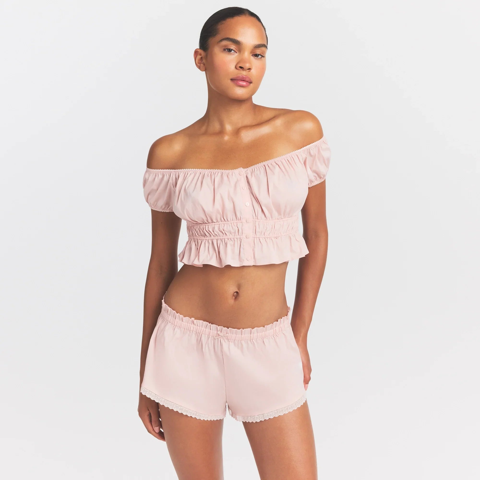 POPLIN APPAREL OFF THE SHOULDER TOP | DUSTY PINK