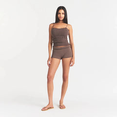 SHEER KNIT RUFFLE CAMI | AMETHYST