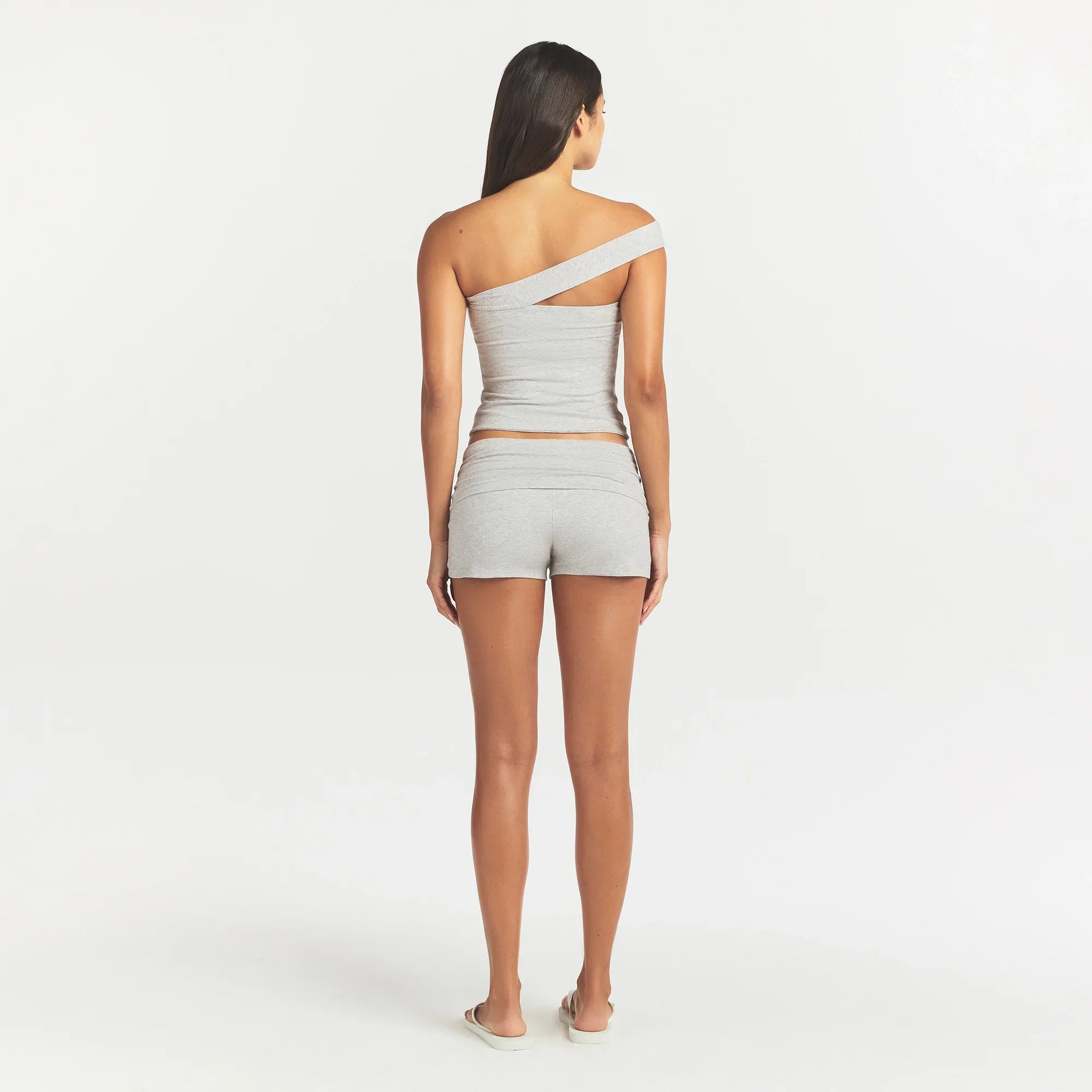 COTTON JERSEY ASYMMETRICAL TOP | LIGHT HEATHER GREY