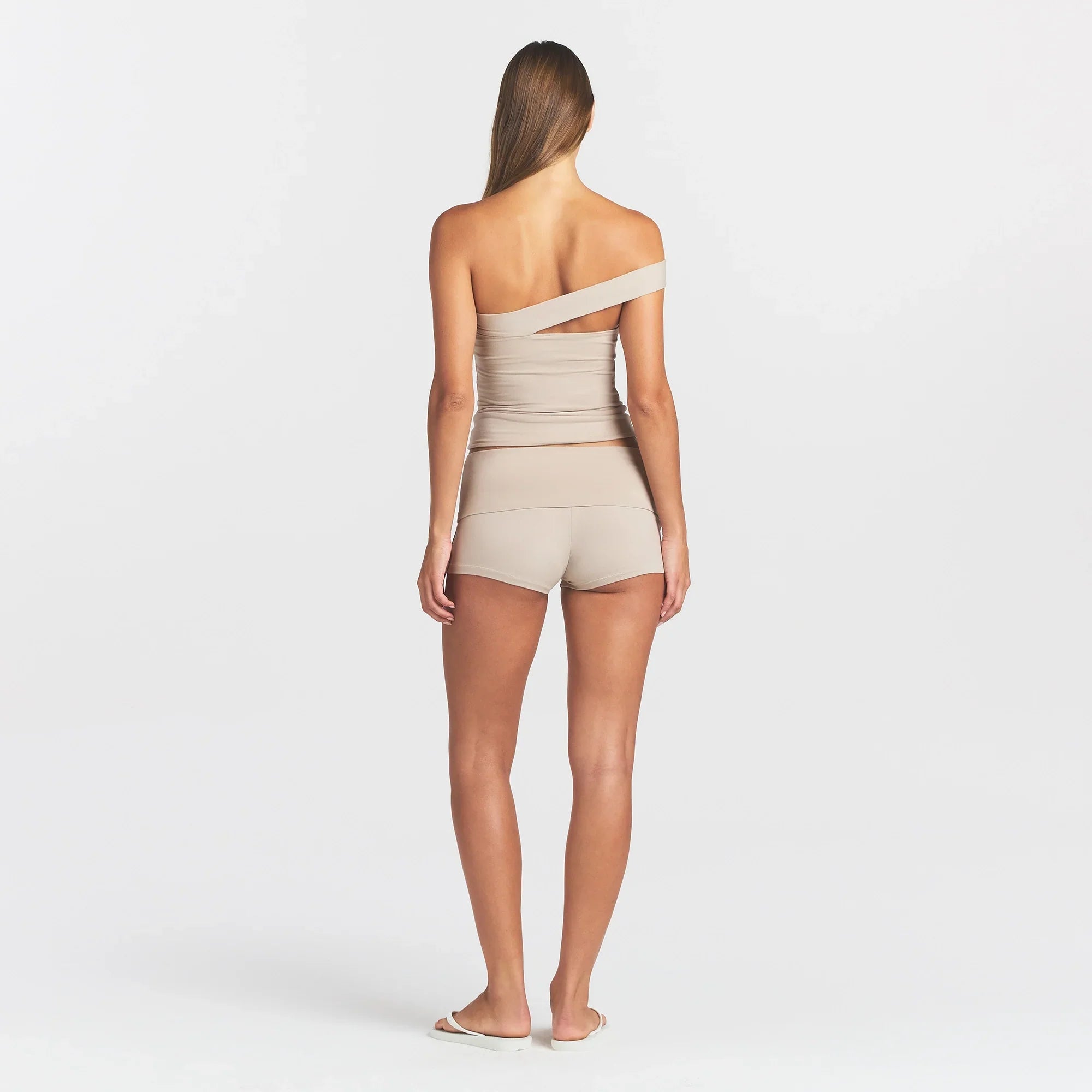 COTTON JERSEY ASYMMETRICAL TOP | STONE