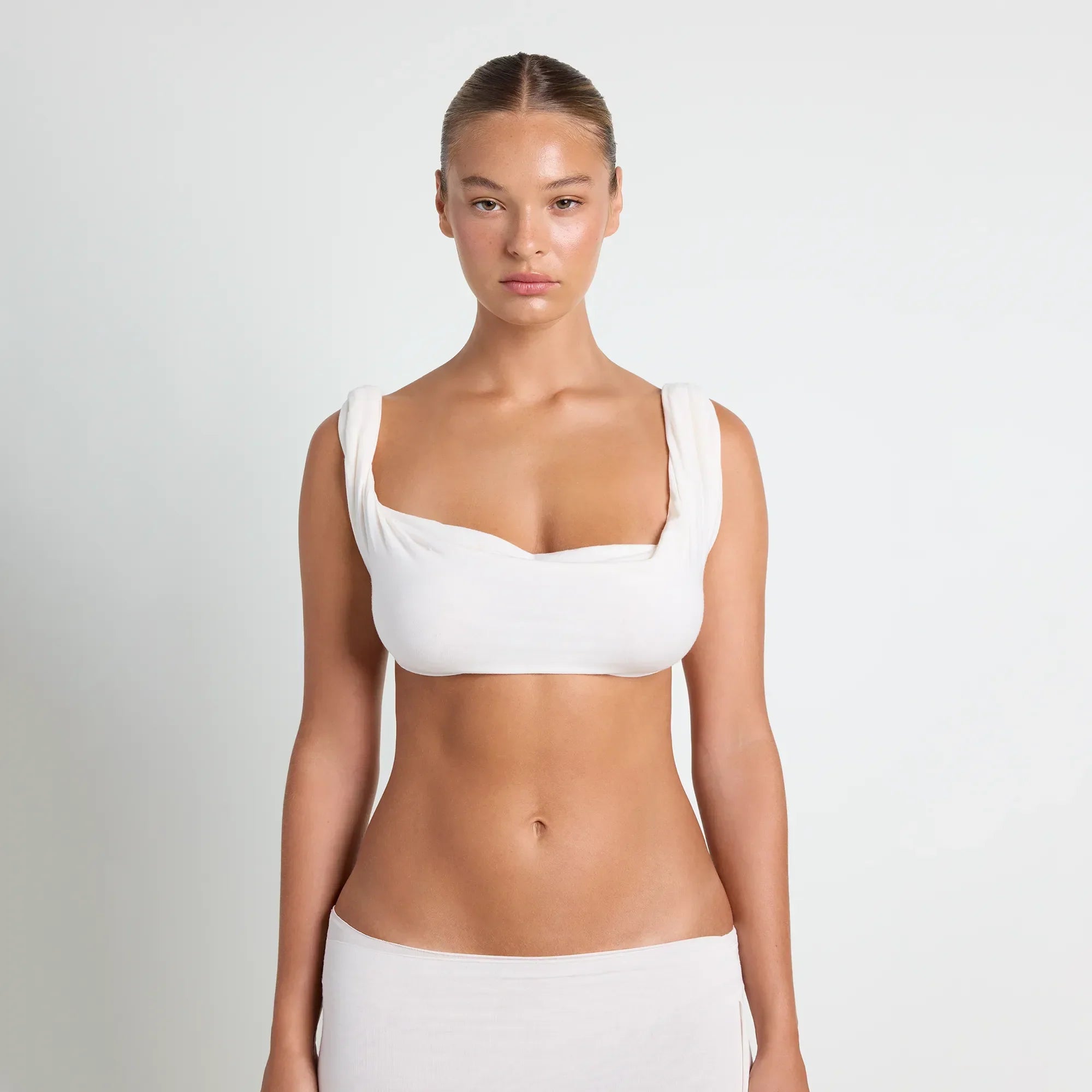 VETTESE X SKIMS SHEER MODAL DRAPED BRALETTE | ECRU