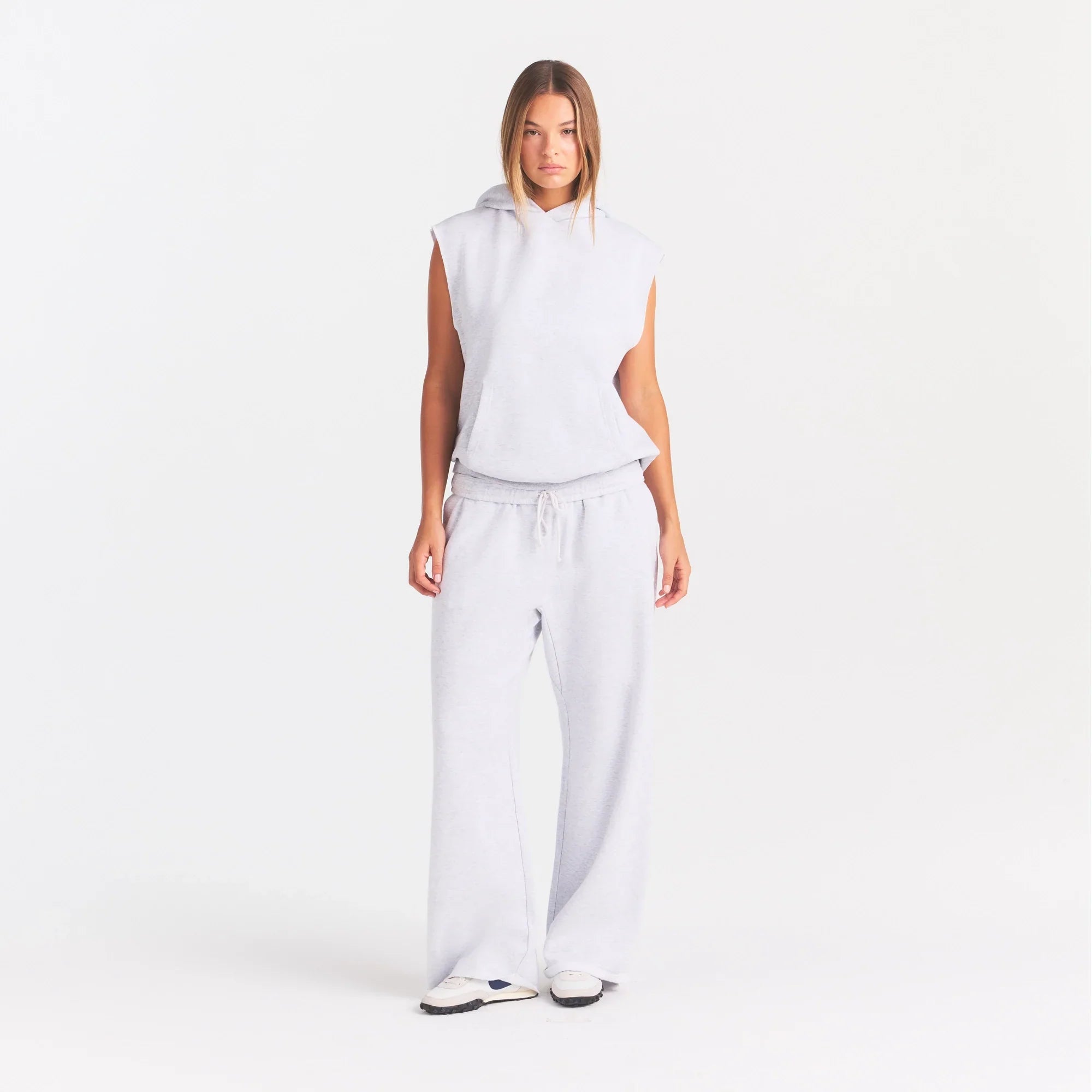 COTTON FLEECE OVERSIZED SLEEVELESS HOODIE | LIGHT HEATHER GREY