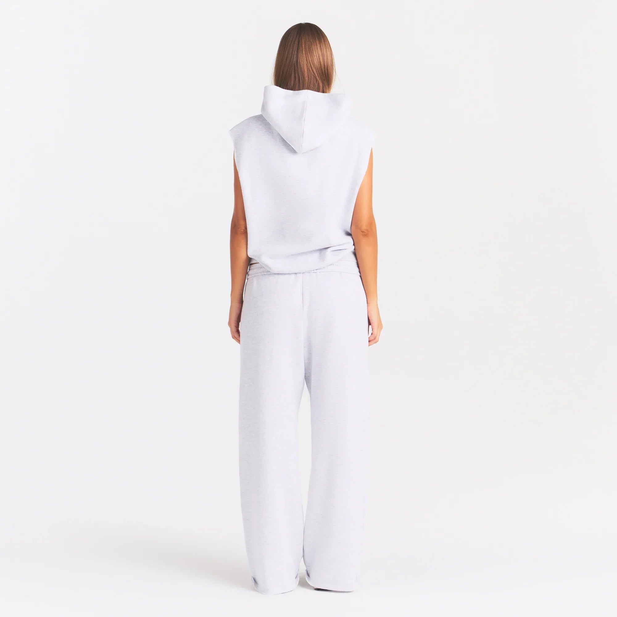COTTON FLEECE OVERSIZED SLEEVELESS HOODIE | LIGHT HEATHER GREY