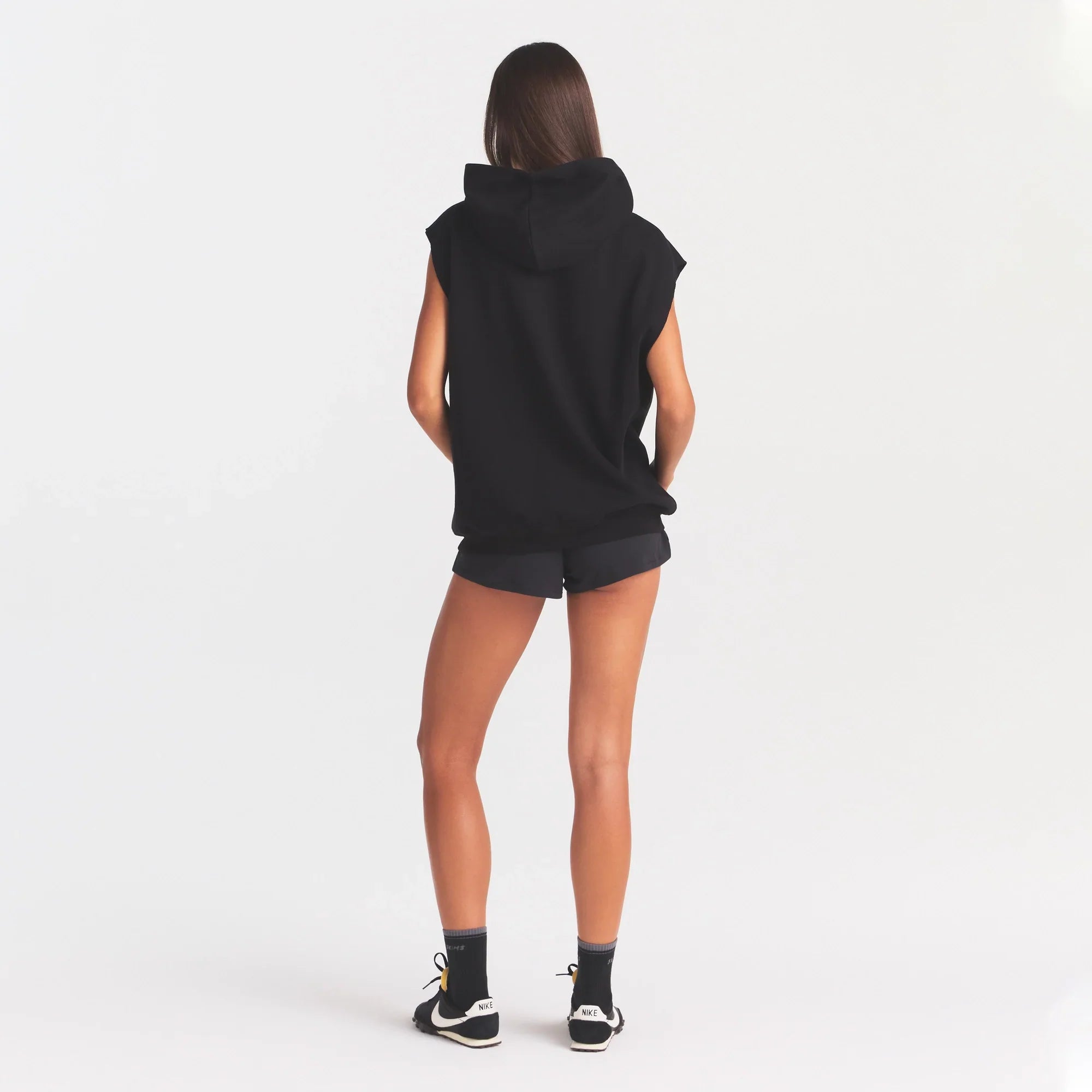 COTTON FLEECE OVERSIZED SLEEVELESS HOODIE | ONYX